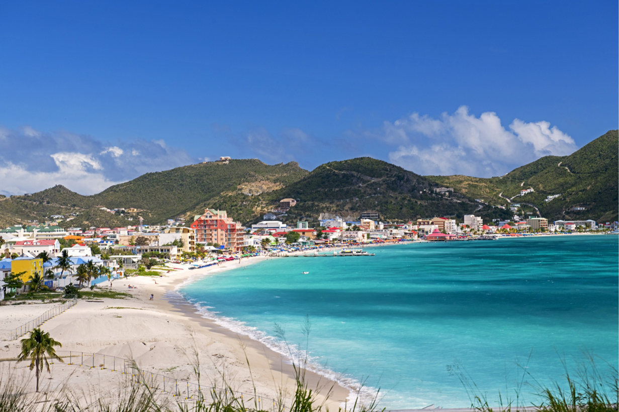 Philipsburg beach, the capital city of Dutch Sint Maarten